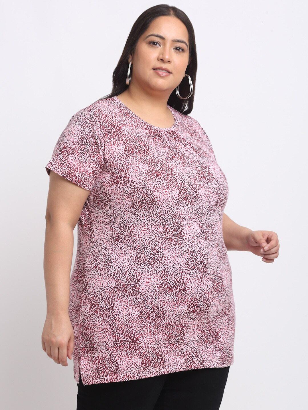 plusS Pink Plus Size Animal Printed Cotton T-shirt