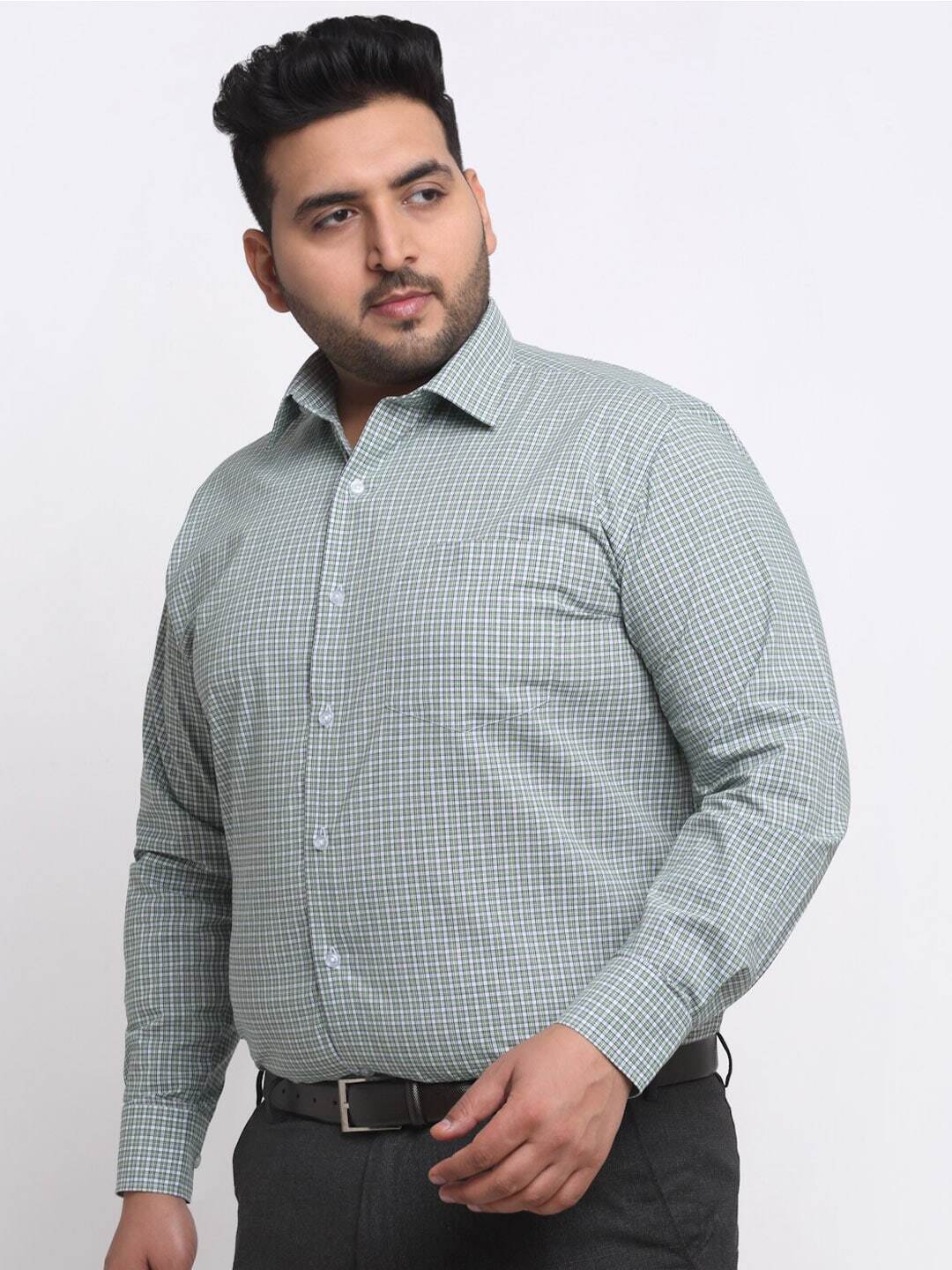 plusS Plus Size Micro Checks Cotton Formal Shirt