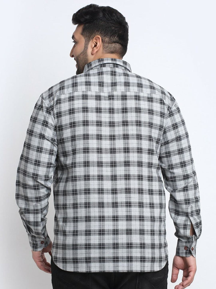 plusS Men Plus Size Checked Casual Cotton Shirt