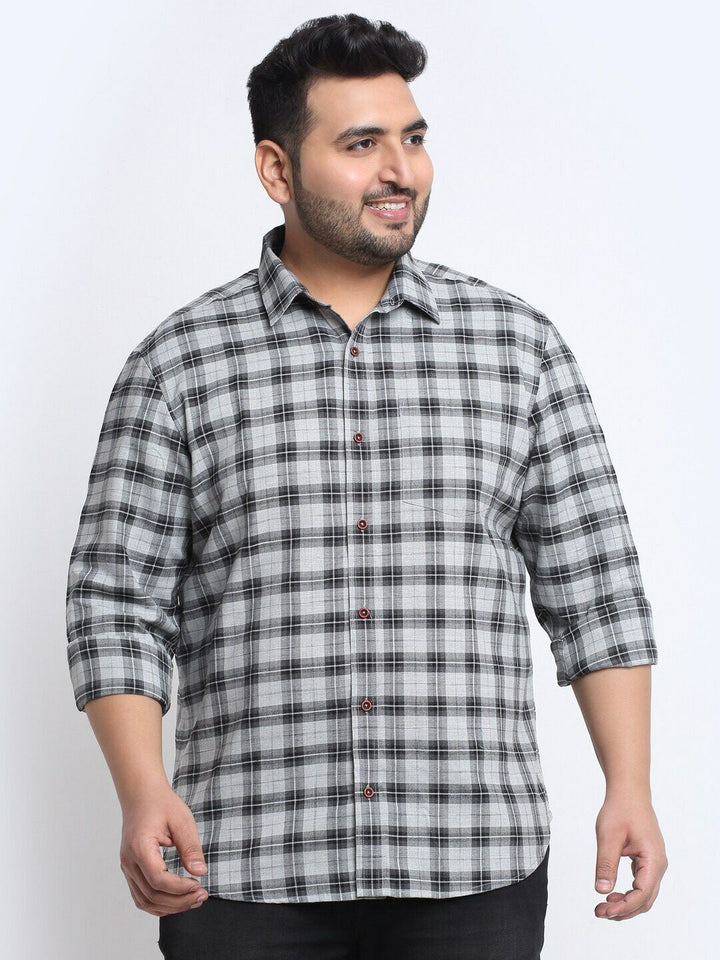 plusS Men Plus Size Checked Casual Cotton Shirt