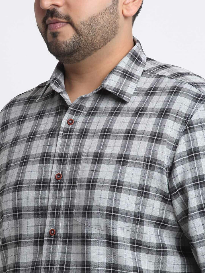 plusS Men Plus Size Checked Casual Cotton Shirt