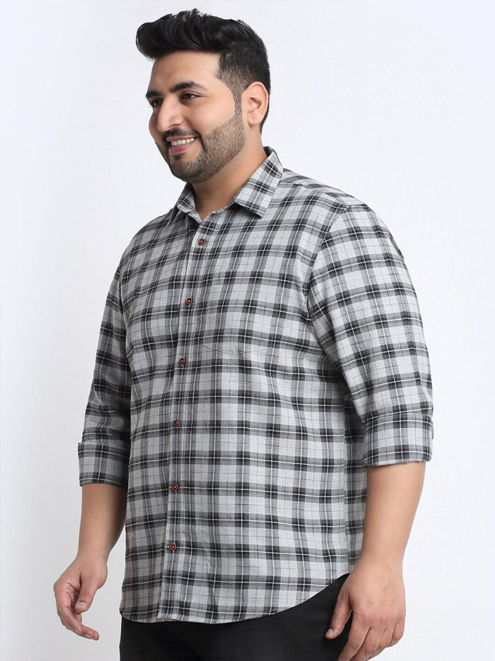 plusS Men Plus Size Checked Casual Cotton Shirt