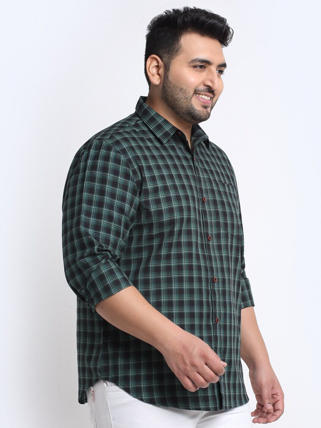 plusS   Tartan Checked Casual Cotton Shirt