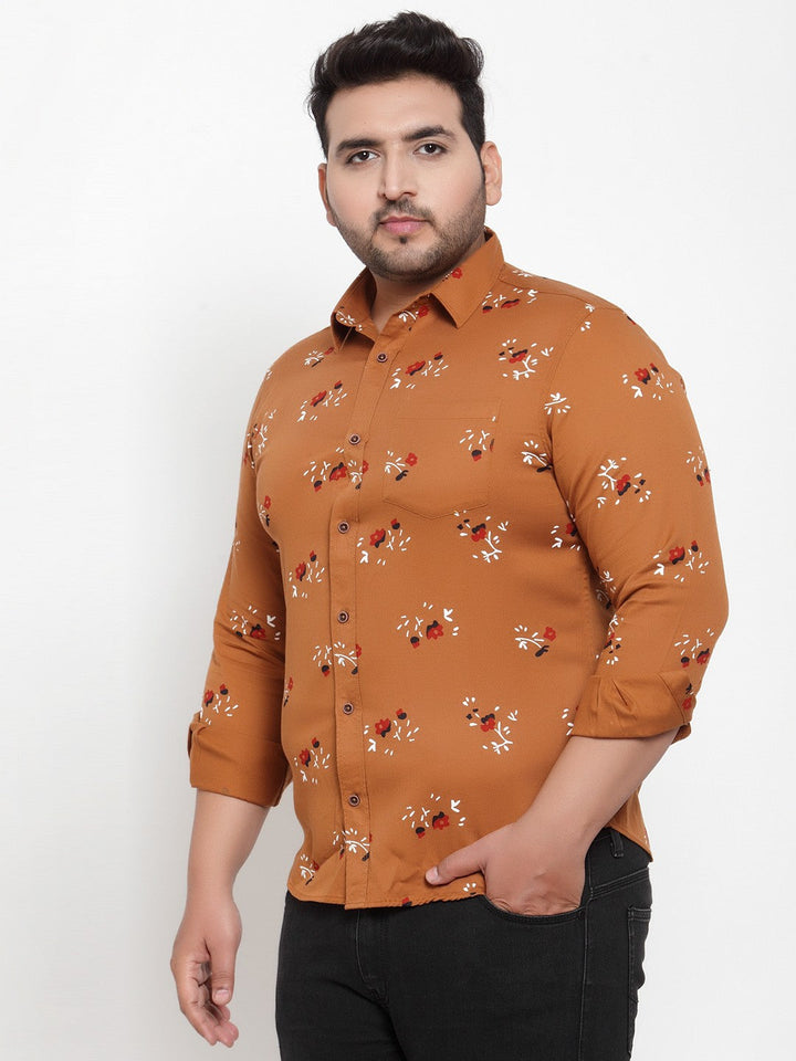 plusS Men Brown  Off-White Regular Fit Printed Casual Shirt