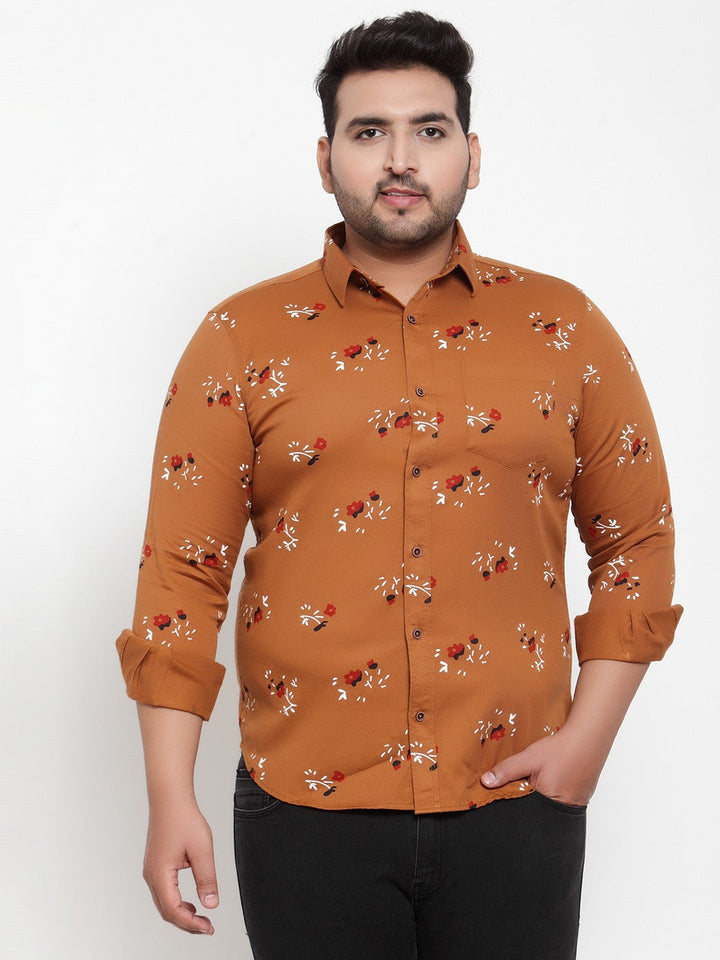 plusS Men Brown  Off-White Regular Fit Printed Casual Shirt