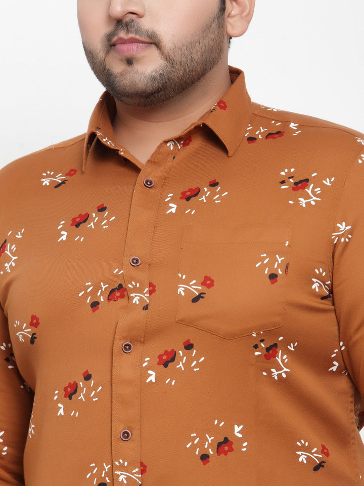 plusS Men Brown  Off-White Regular Fit Printed Casual Shirt