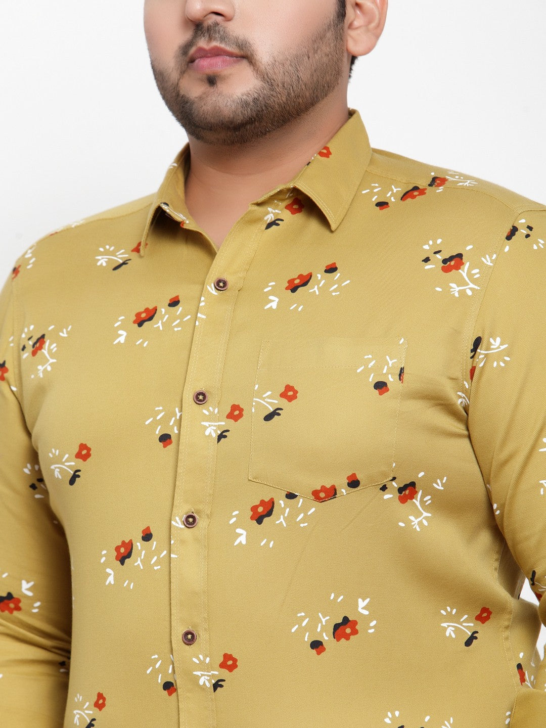 plusS Men Mustard Yellow Regular Fit Printed Casual Shirt