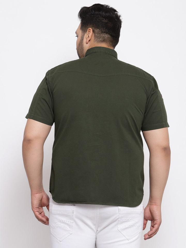 plusS Men Plus Size Olive Green Regular Fit Solid Casual Shirt