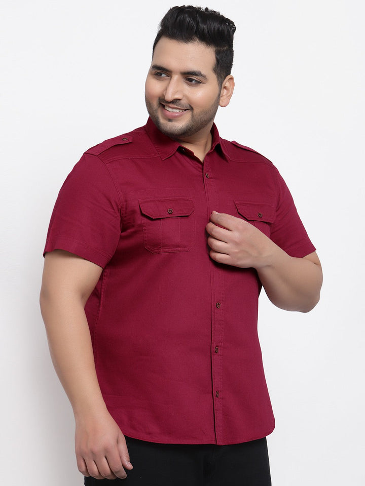 plusS Men Maroon Casual Shirt