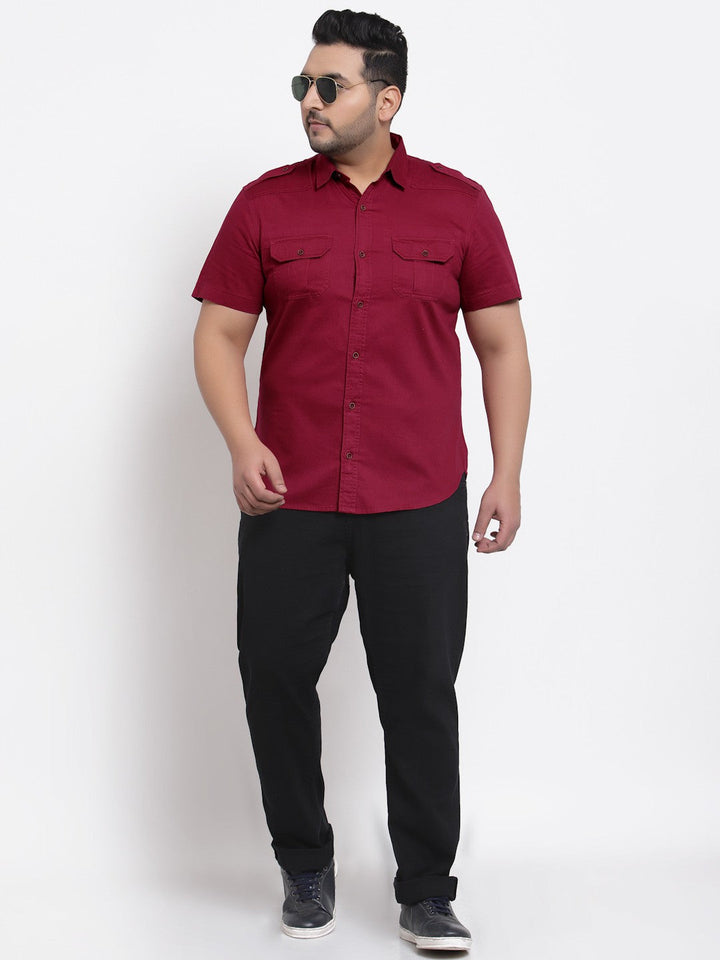 plusS Men Maroon Casual Shirt