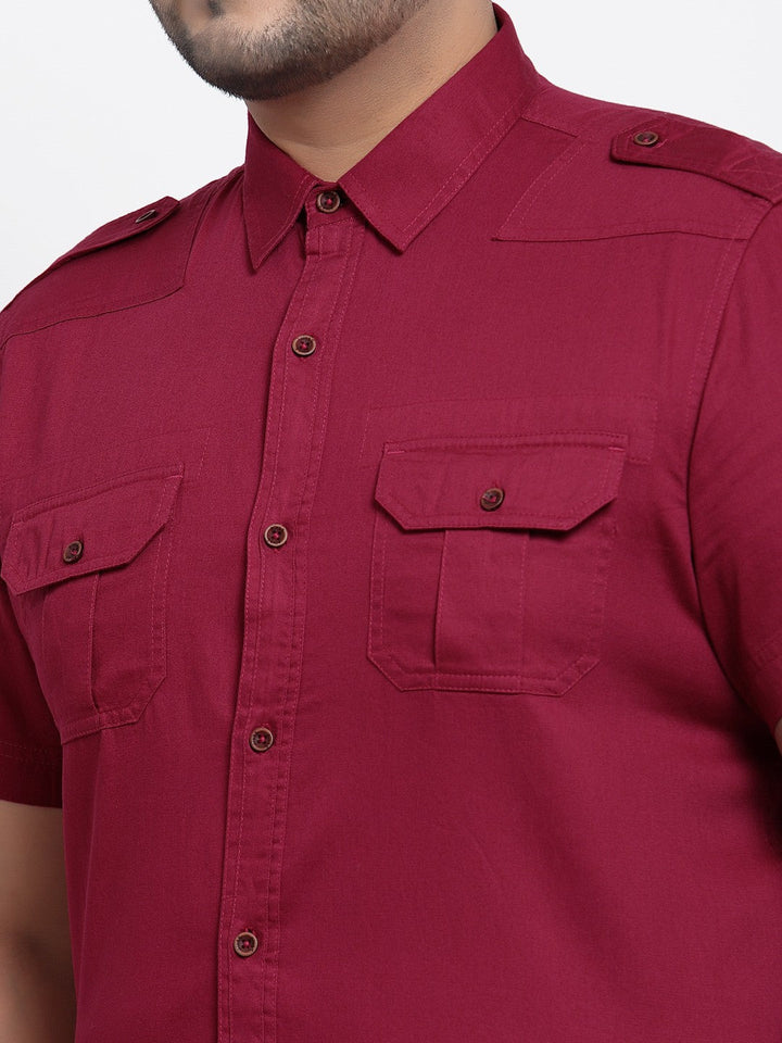 plusS Men Maroon Casual Shirt