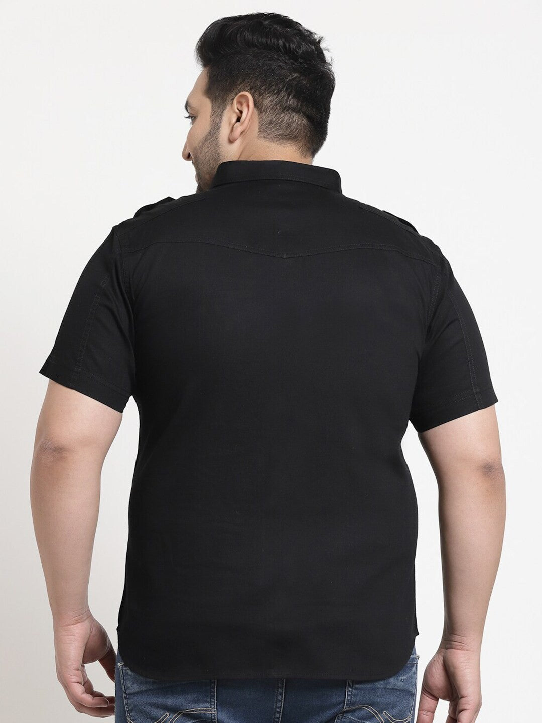 plusS Plus Size Men Black Solid Cotton Casual Shirt