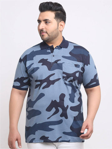 plusS Plus Size Camouflage Printed Polo Collar Cotton T-shirt