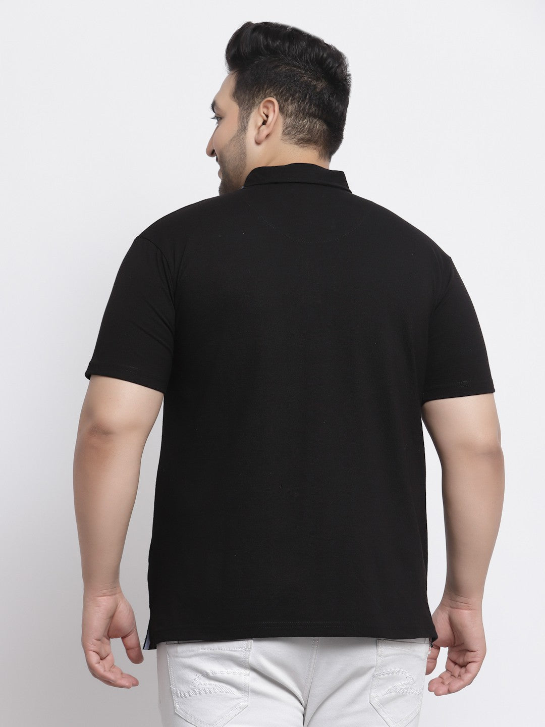 plusS Plus Size Men Black Polo Collar Pure Cotton T-shirt