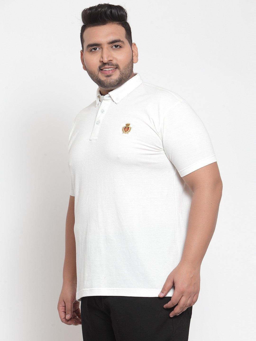 plusS Men White Solid Polo Collar Pure Cotton T-shirt