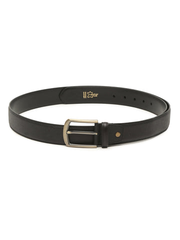 Men Black Textured Leather Belt