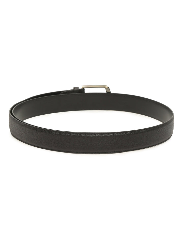 Men Black Textured Leather Belt