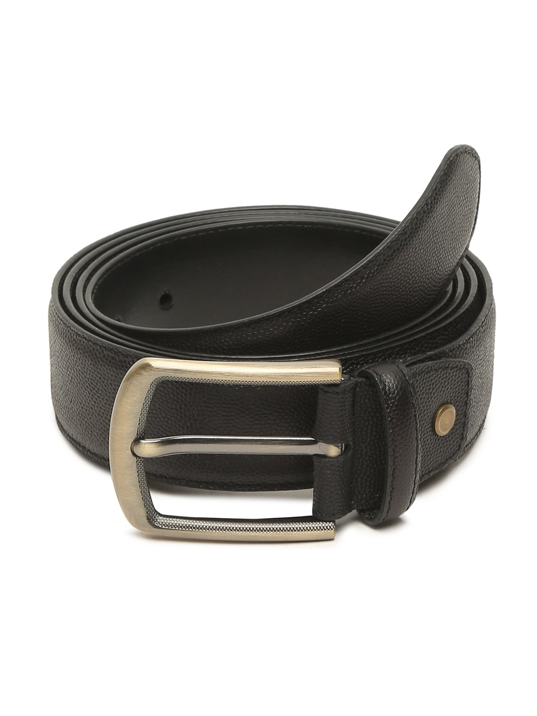 Men Black Textured Leather Belt