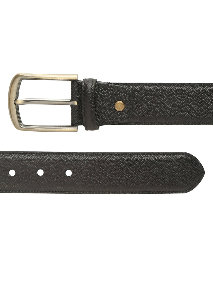 Men Black Textured Leather Belt