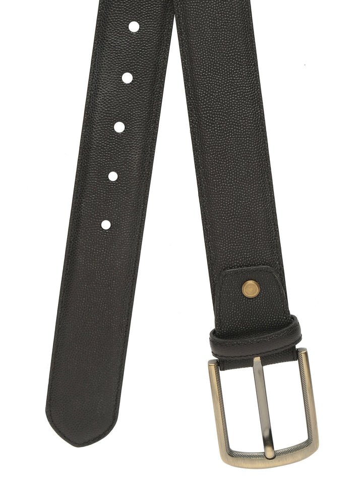 Men Black Textured Leather Belt