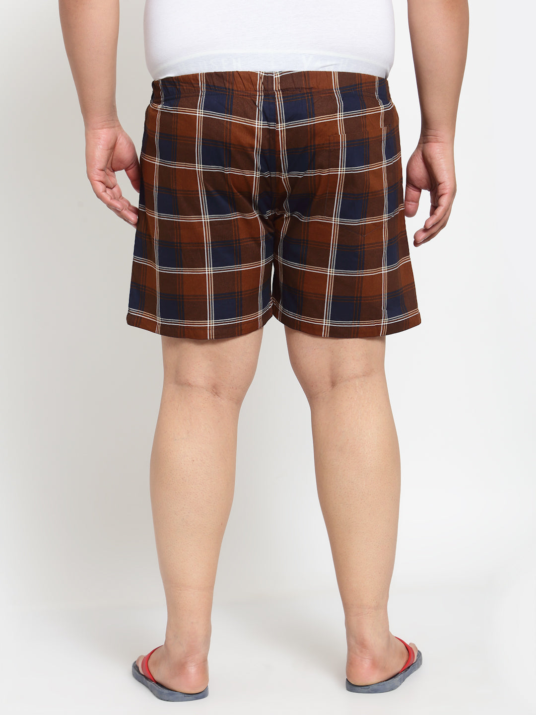 Plus Size Men Brown & Navy Blue Pure Cotton Checked Boxers MBX208E
