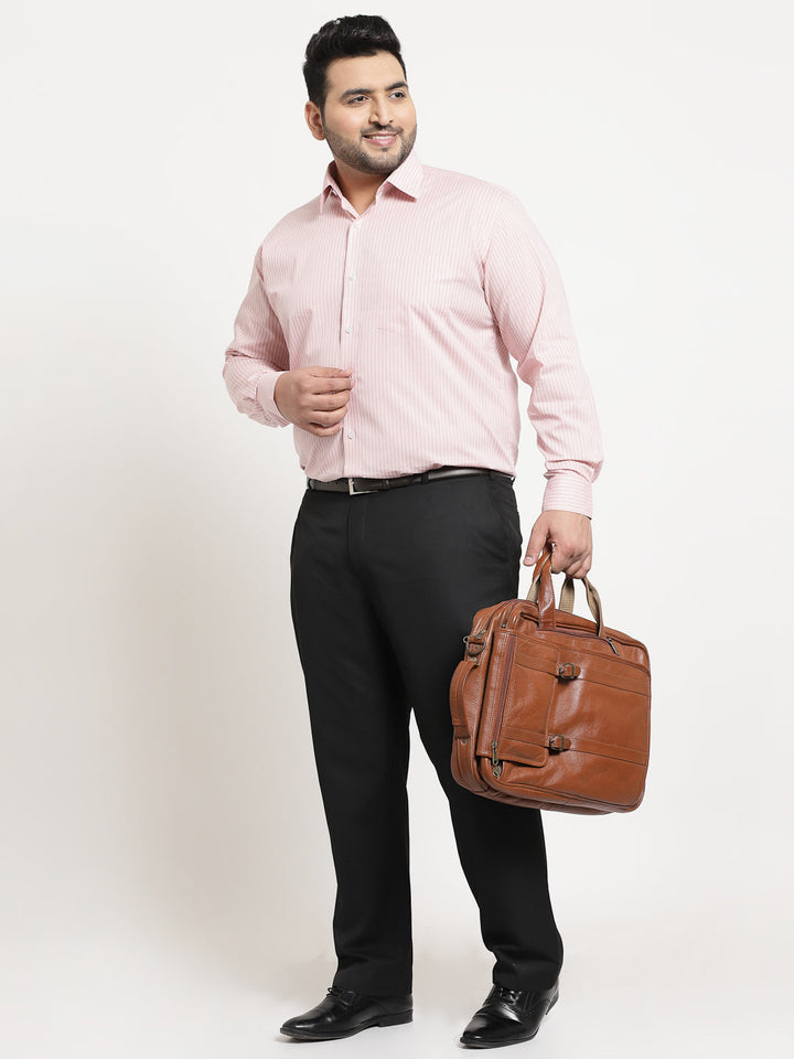 Plus Size Men Pink Cotton Casual Shirt