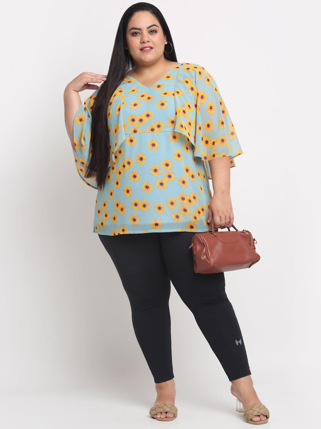 plusS Sea Green Plus Size Floral Printed Top