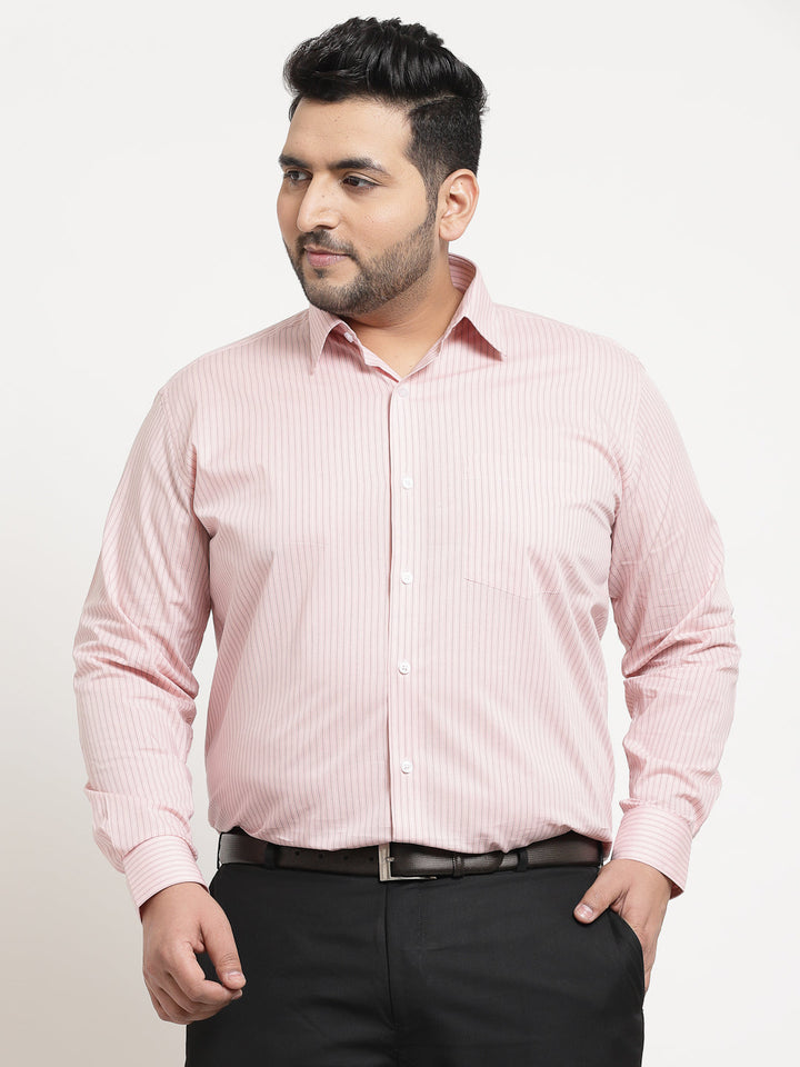 Plus Size Men Pink Cotton Casual Shirt