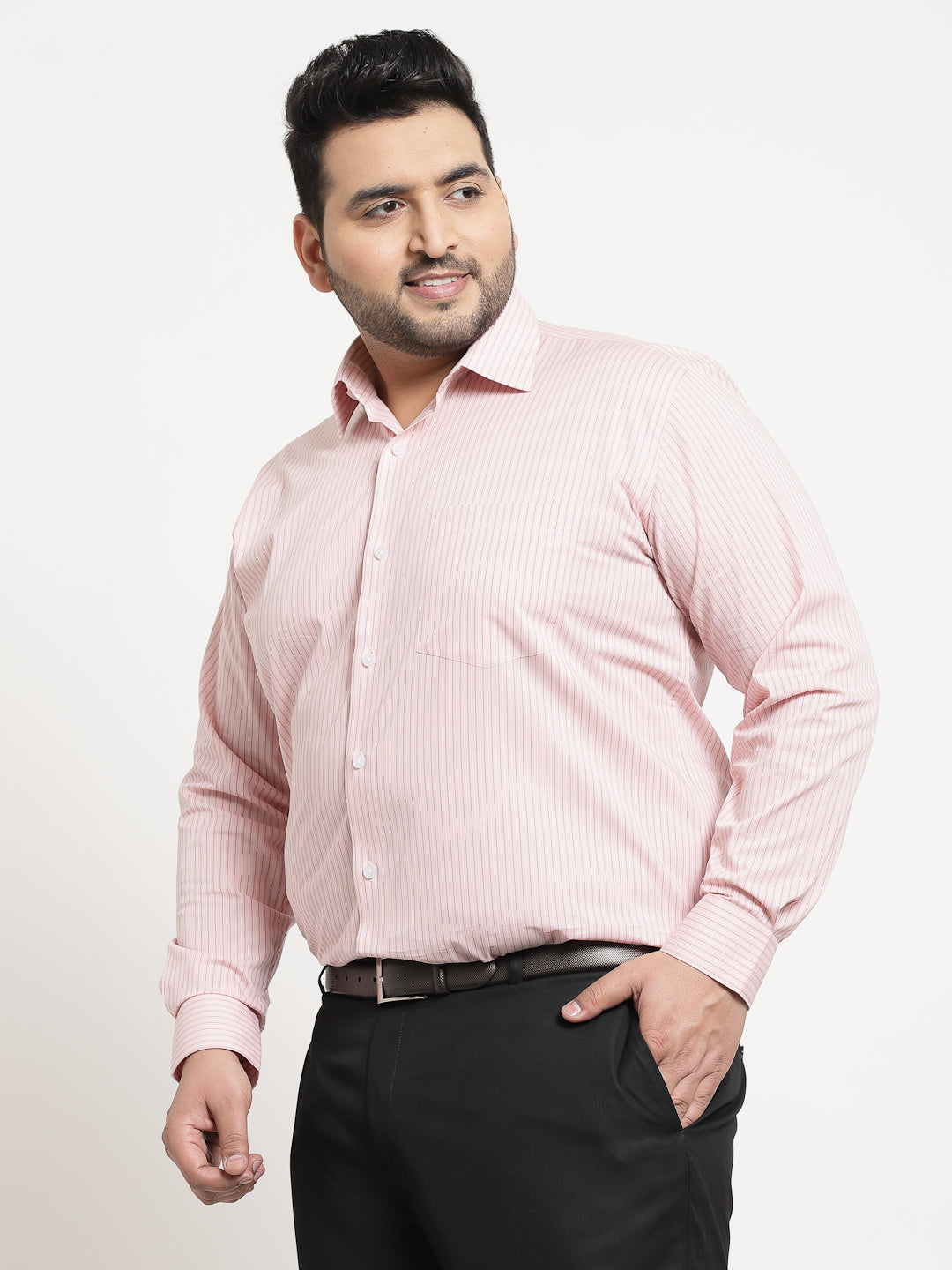 Plus Size Men Pink Cotton Casual Shirt