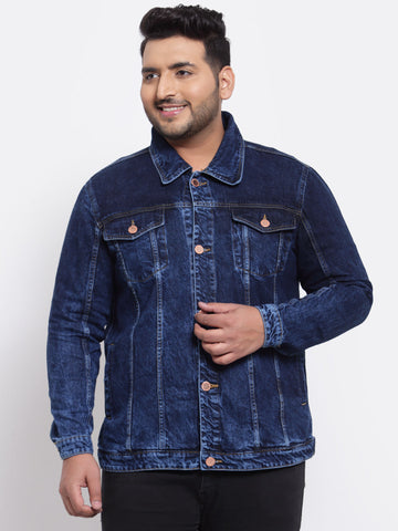 Men Blue Washed Denim Jacket