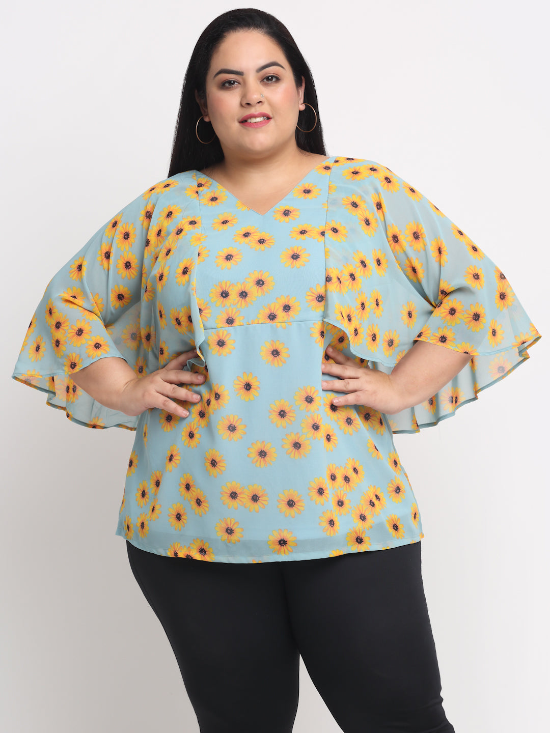 plusS Sea Green Plus Size Floral Printed Top