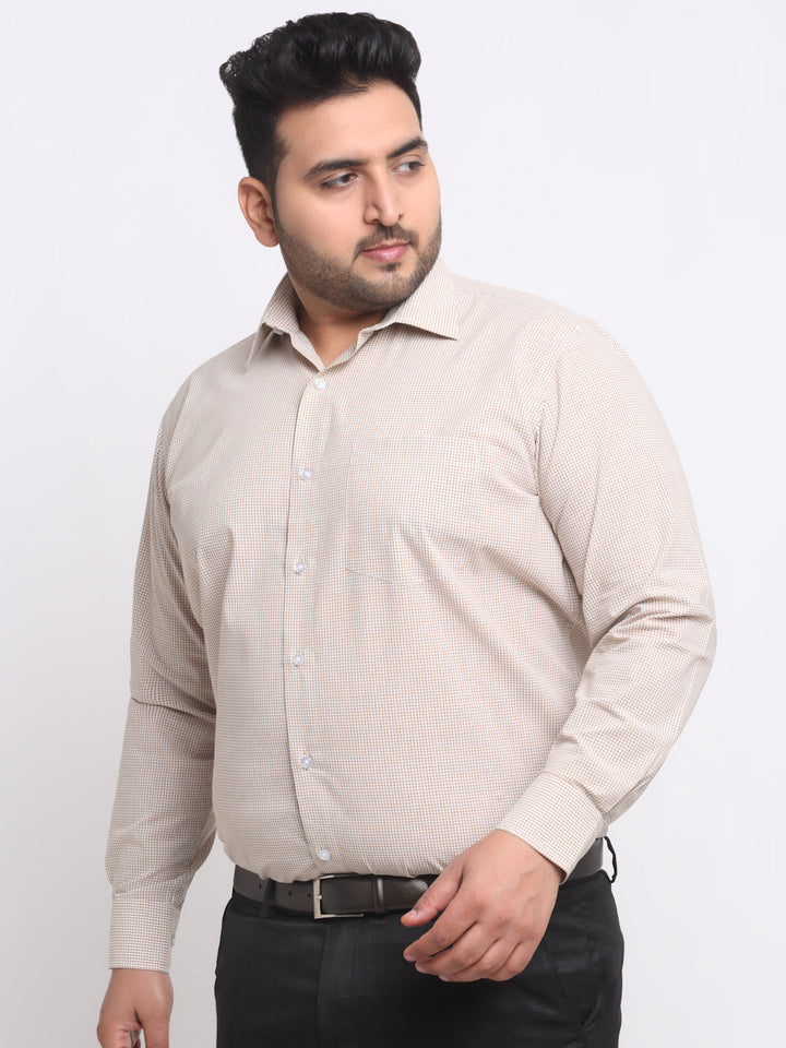 plusS Plus Size Beige Micro Checked Cotton Formal Shirt