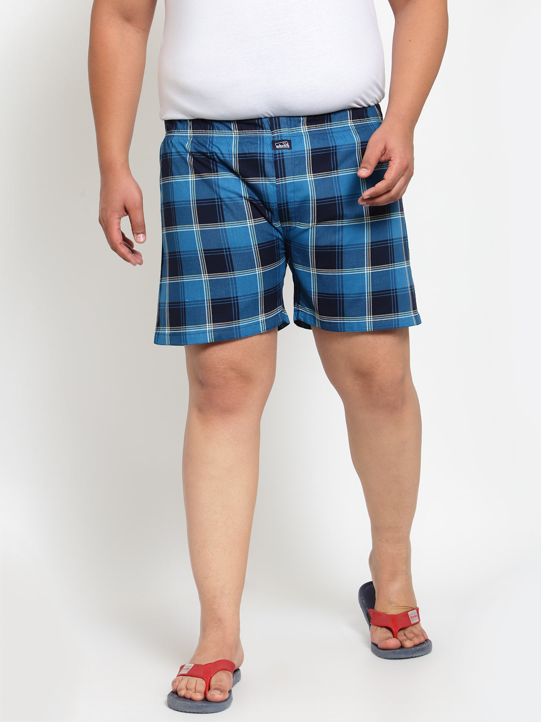 plusS Men Blue Pure Cotton Checked Boxers