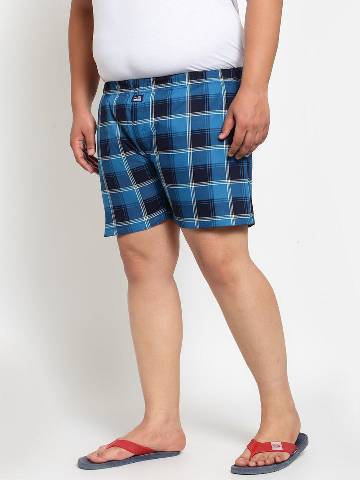 plusS Men Blue Pure Cotton Checked Boxers