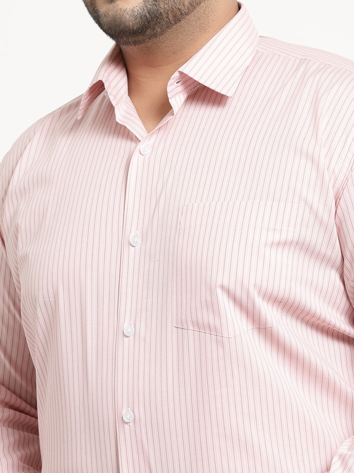 Plus Size Men Pink Cotton Casual Shirt