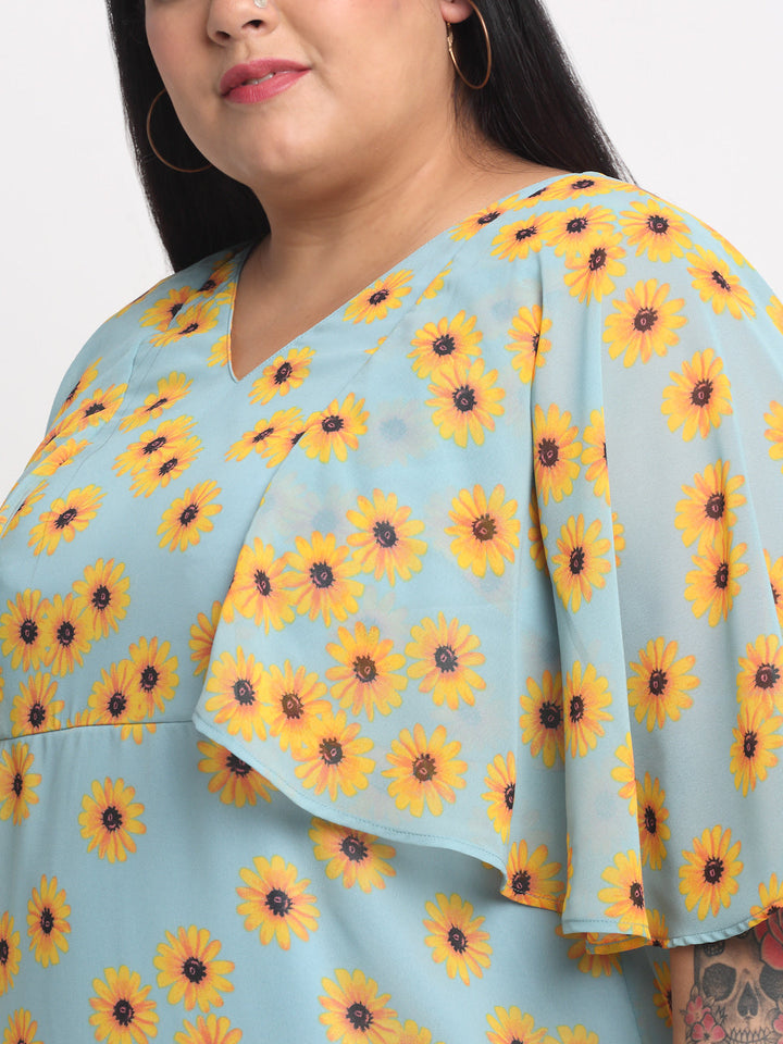 plusS Sea Green Plus Size Floral Printed Top