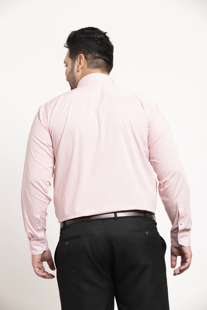 Plus Size Men Pink Cotton Casual Shirt