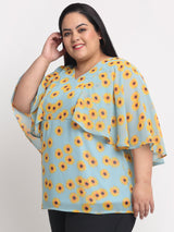 plusS Sea Green Plus Size Floral Printed Top