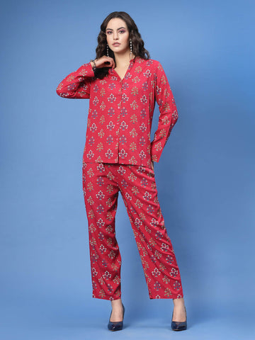 Ethnic Motifs Printed Mandarin Collar Shirt & Trouser