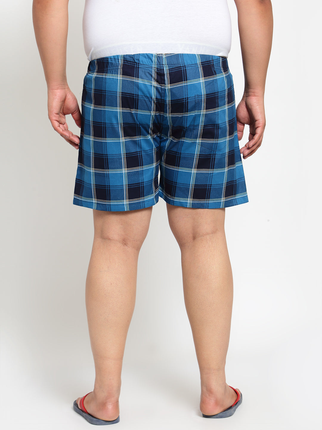 plusS Men Blue Pure Cotton Checked Boxers