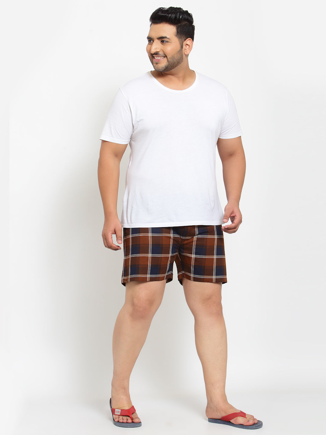 Men Brown & Navy Blue Pure Cotton Checked Boxers MBX208E