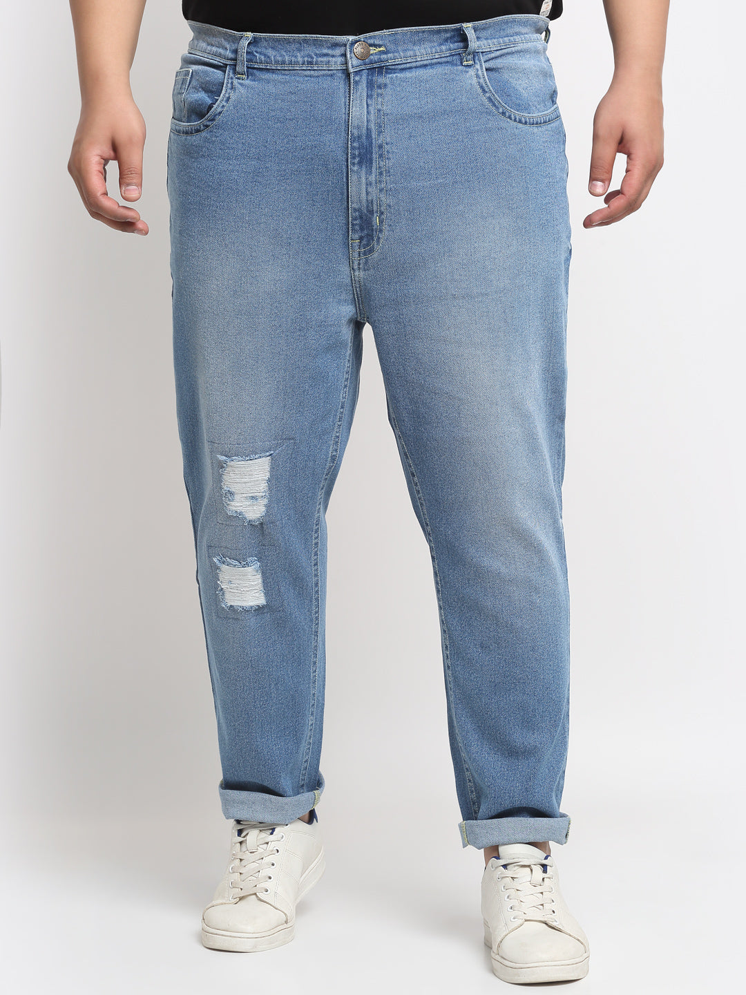 Men Blue Comfort Mildly Distressed Light Fade Cotton Stretchable Jeans