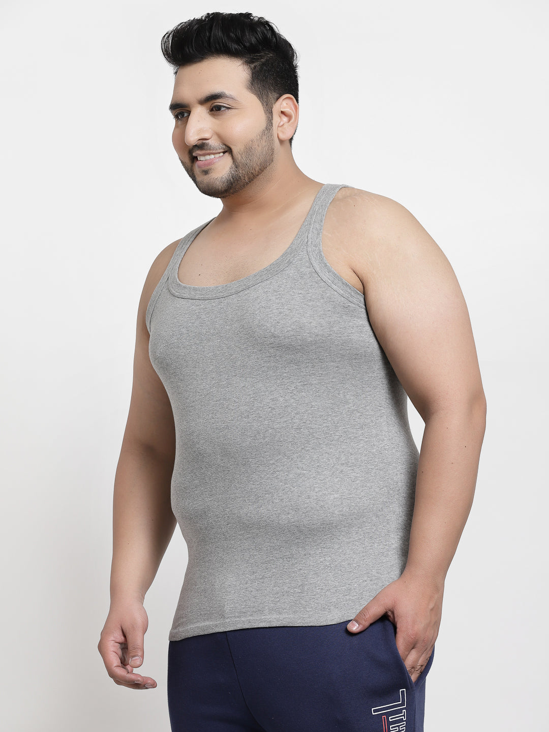 Plus Size Men Grey Solid Tank Lounge T-Shirt