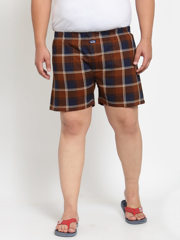 Men Brown & Navy Blue Pure Cotton Checked Boxers MBX208E