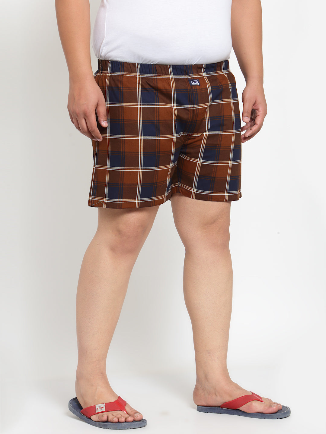 Men Brown & Navy Blue Pure Cotton Checked Boxers MBX208E