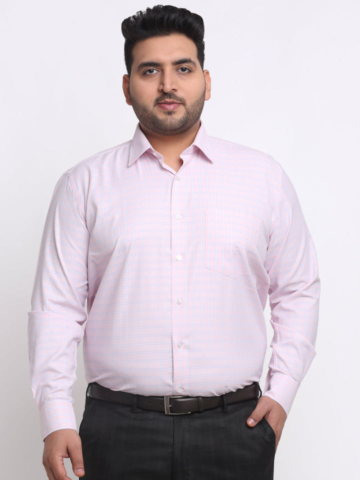 plusS Plus Size Pink Checked Cotton Formal Shirt