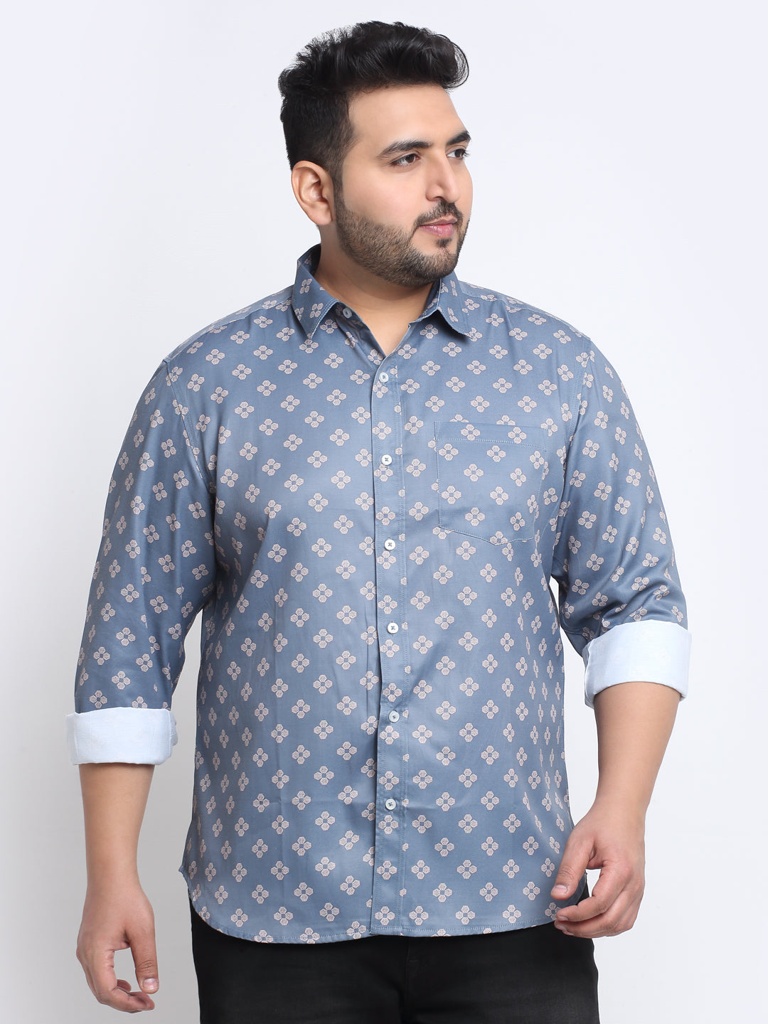 Men Plus Size Floral Printed Cotton Casual Shirt