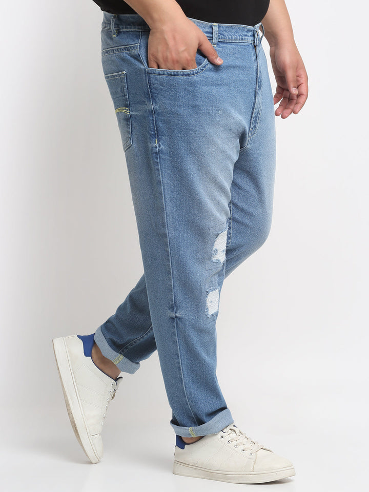 Men Blue Comfort Mildly Distressed Light Fade Cotton Stretchable Jeans