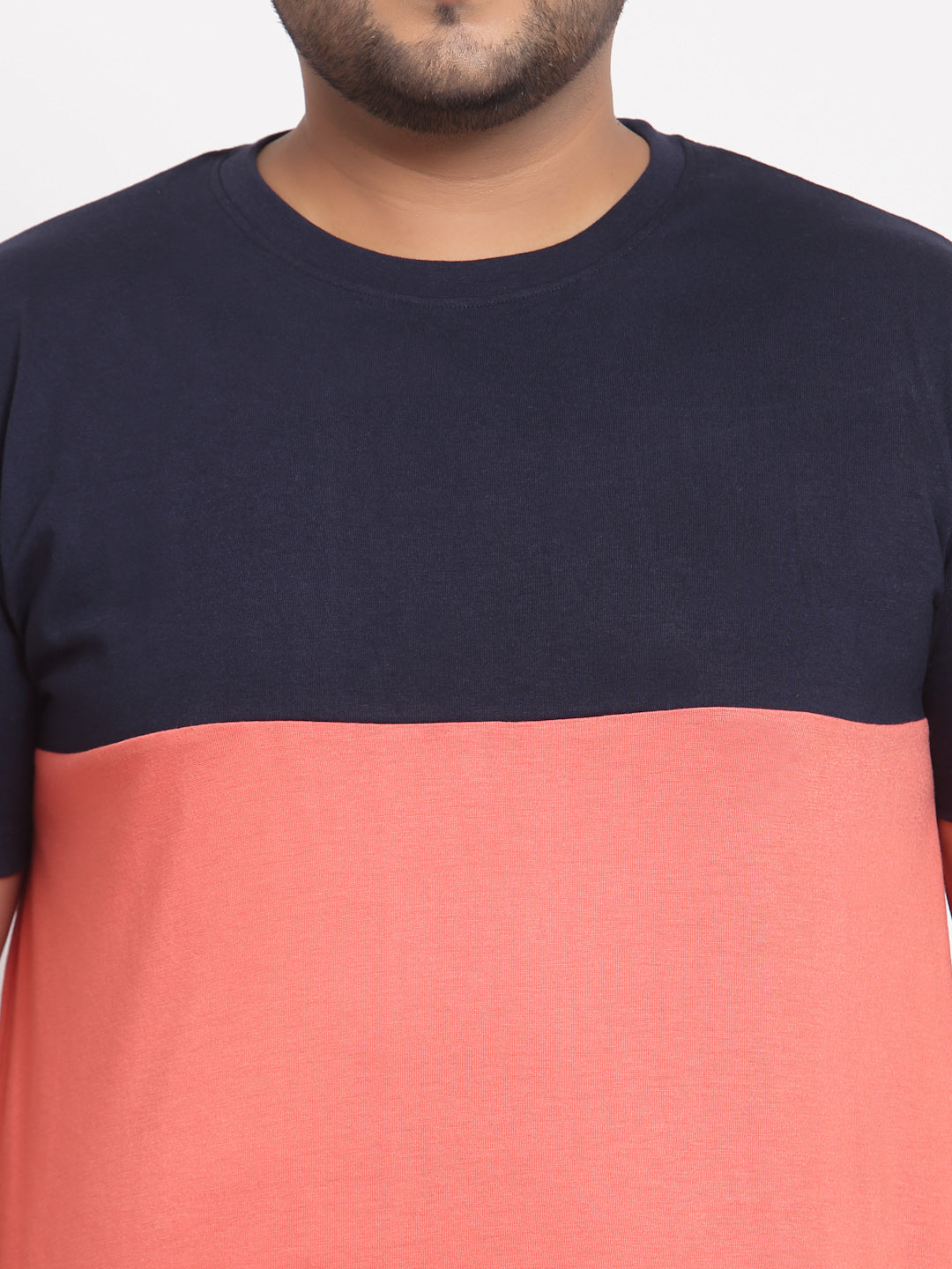 Men Pink Colourblocked V-Neck Pockets T-shirt