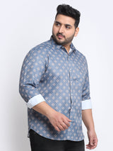 Men Plus Size Floral Printed Cotton Casual Shirt